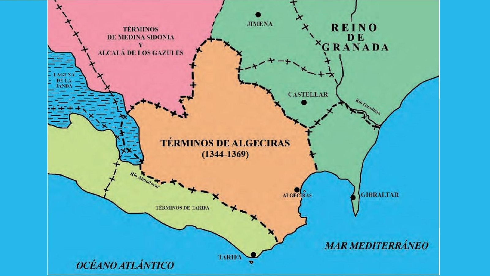 Los términos de Algeciras cristiana desde la conquista de la ciudad por Alfonso XI en 1344 hasta su pérdida en 1369.