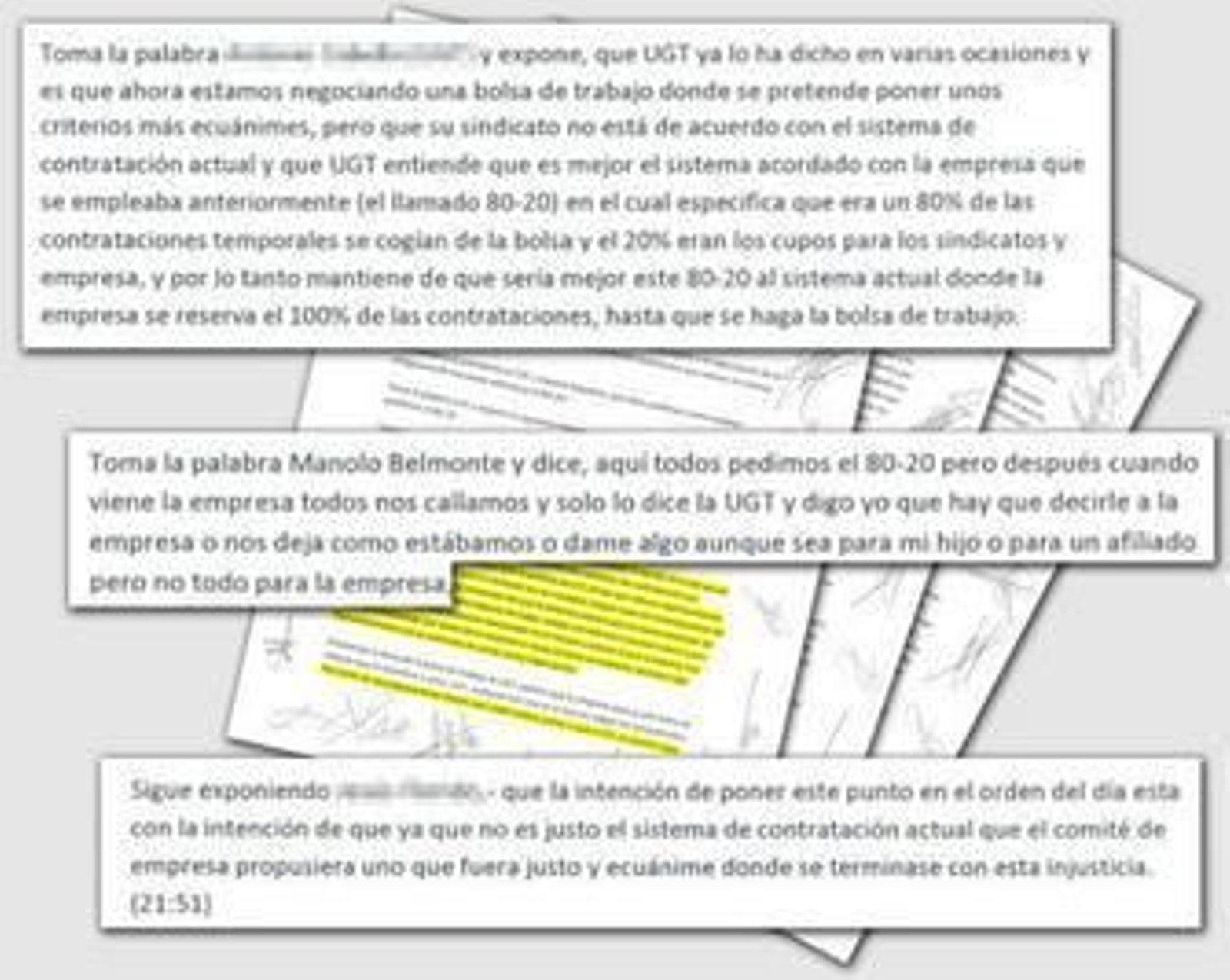 Extractos del acta de una reunión del comité de Limasa en el que se debate sobre el sistema de cupos.