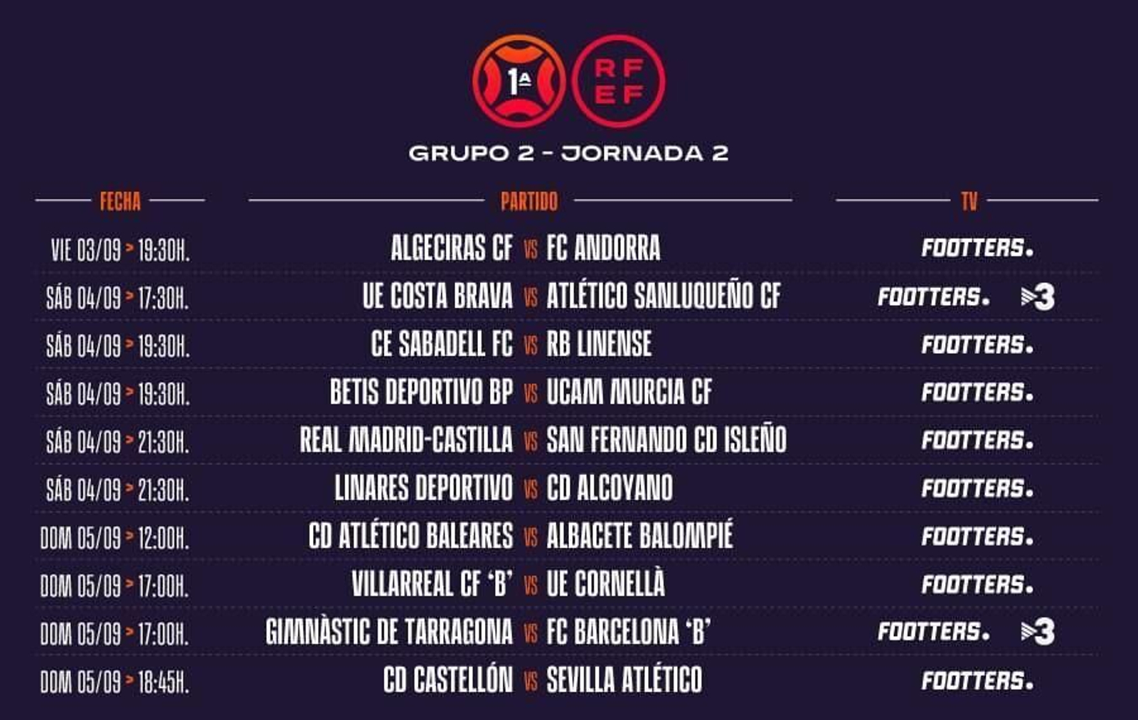 Los horarios de la segunda jornada, en la que el Algeciras debuta en casa