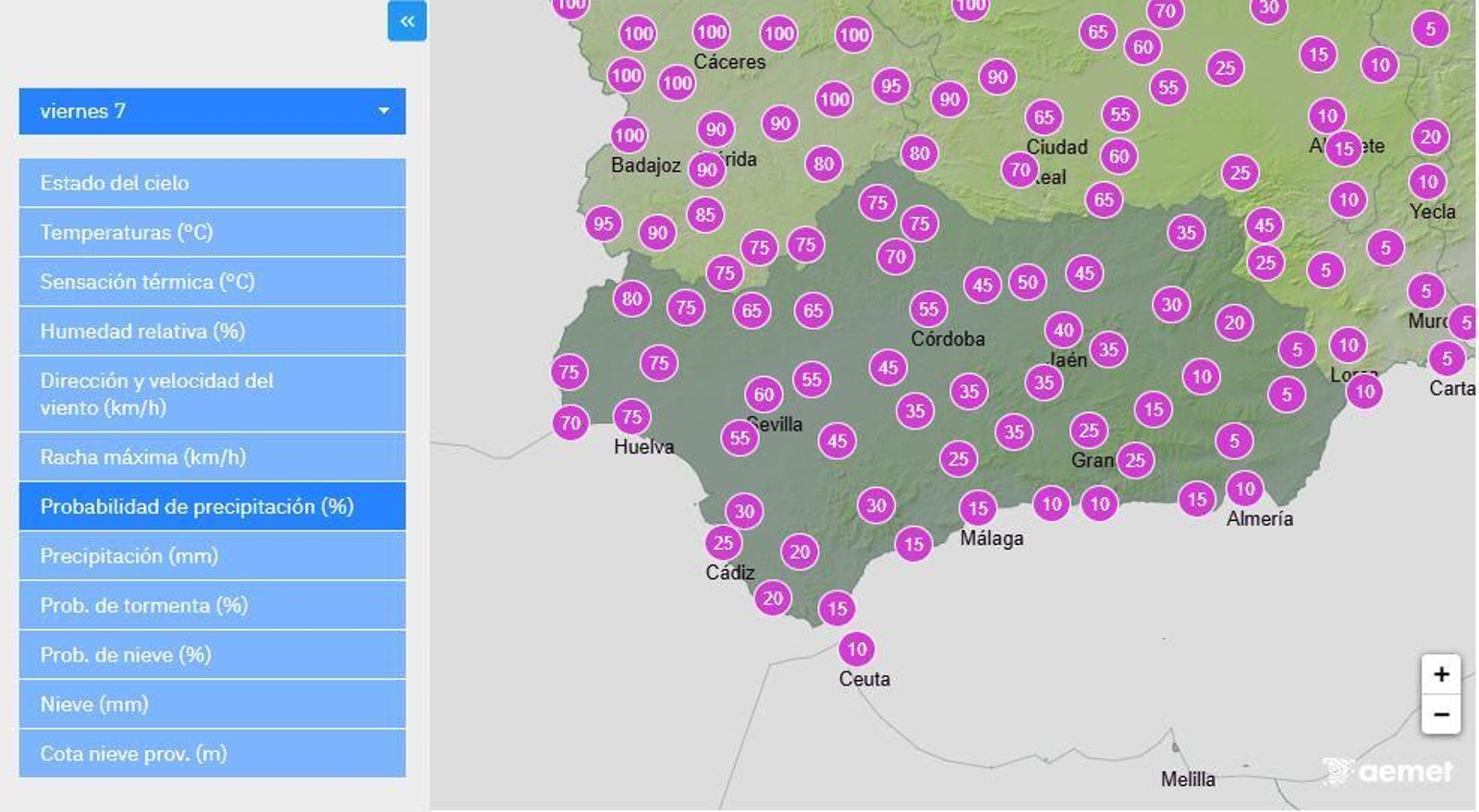 Horas de lluvia hoy en Huelva.