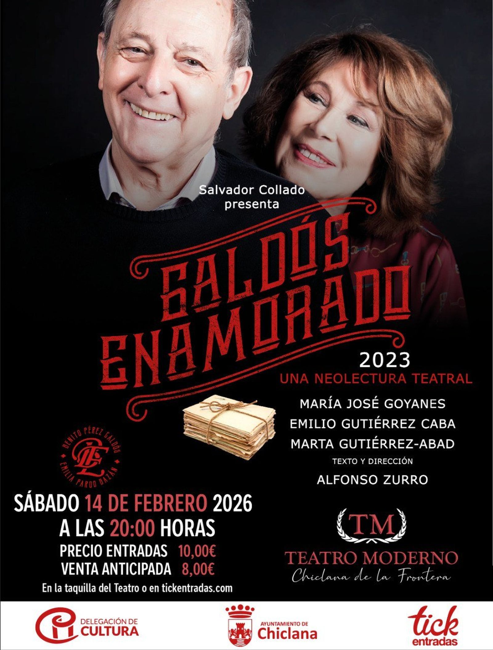 Cartel anunciador de la obra 'Galdós enamorado', que llega a Chiclana el 14 de febrero