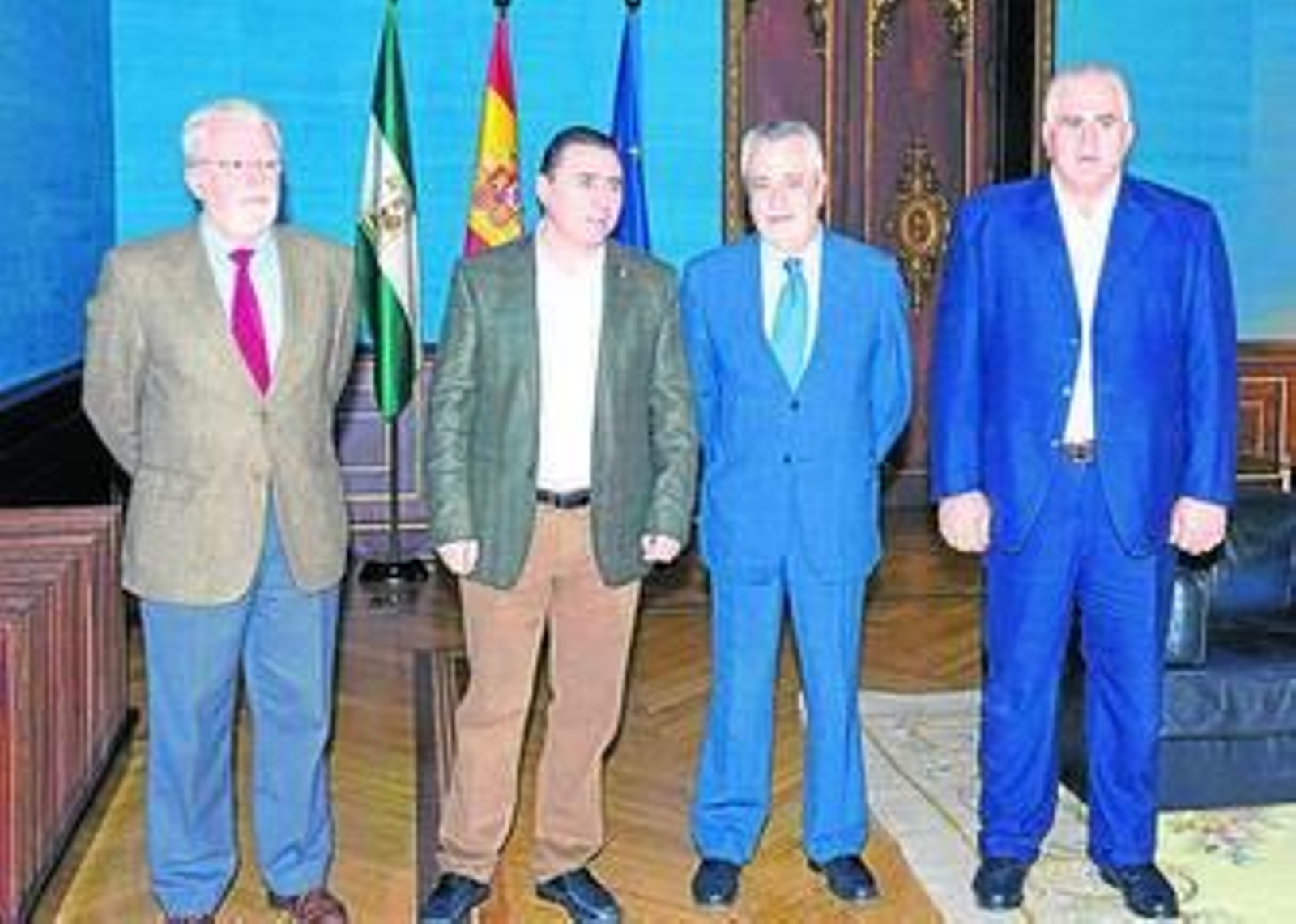 Serra, de Asaja, Rodríguez, de UPA, Griñán y López, de COAG, ayer en San Telmo.