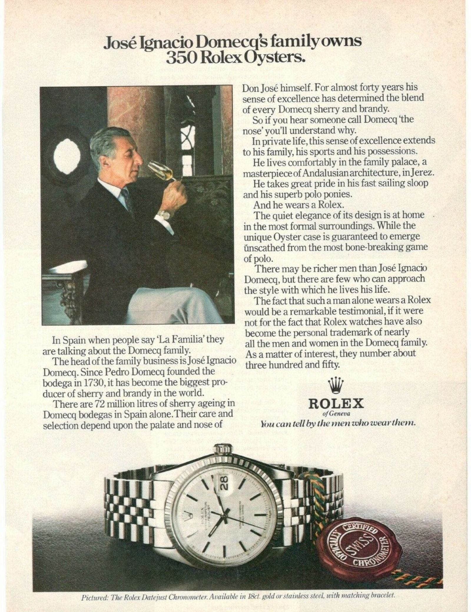 Anuncio de Rolex con José Ignacio Domecq, 1975.