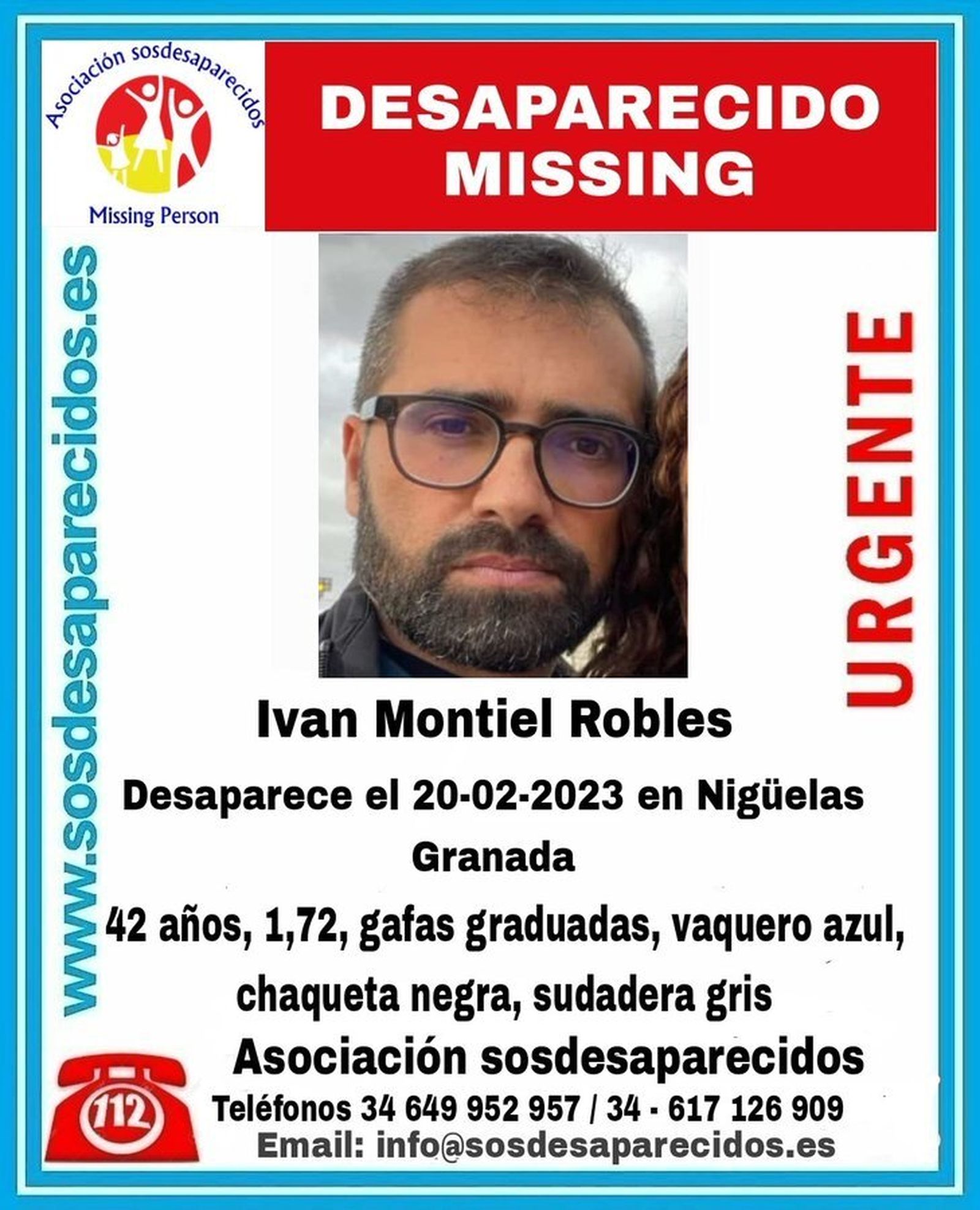 Imagen del cartel del hombre desaparecido en Granada