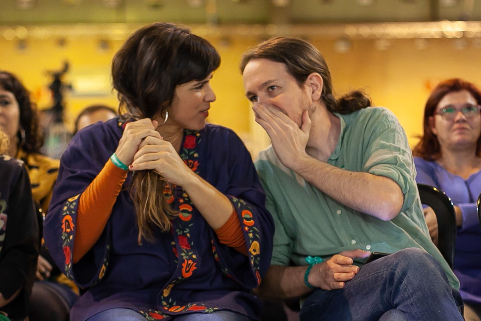 Teresa Rodríguez y Pablo Iglesias, en el mitin de Sevilla.