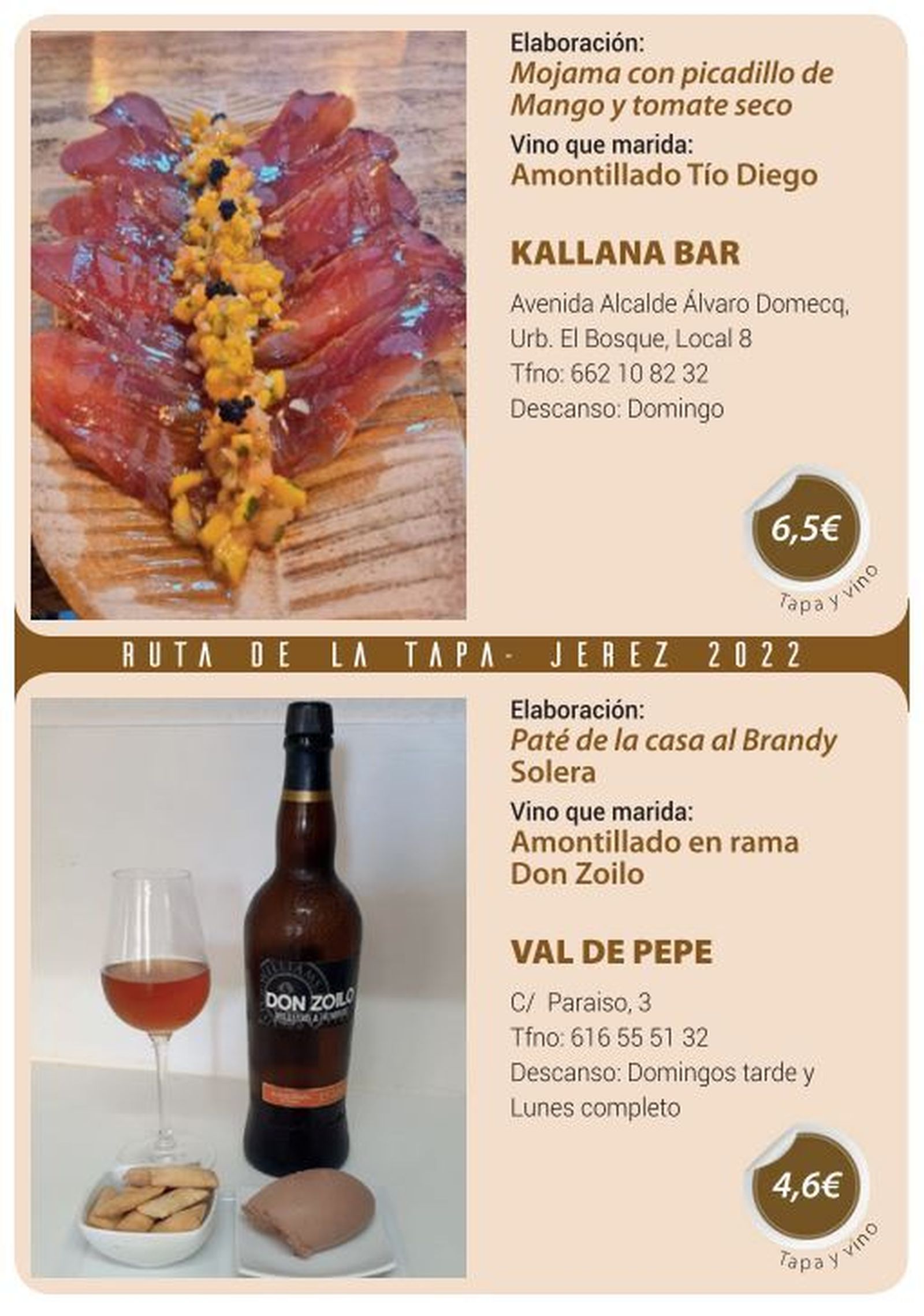 Ruta de la Tapa 'DesTapa Jerez': establecimientos, tapas maridadas y precios