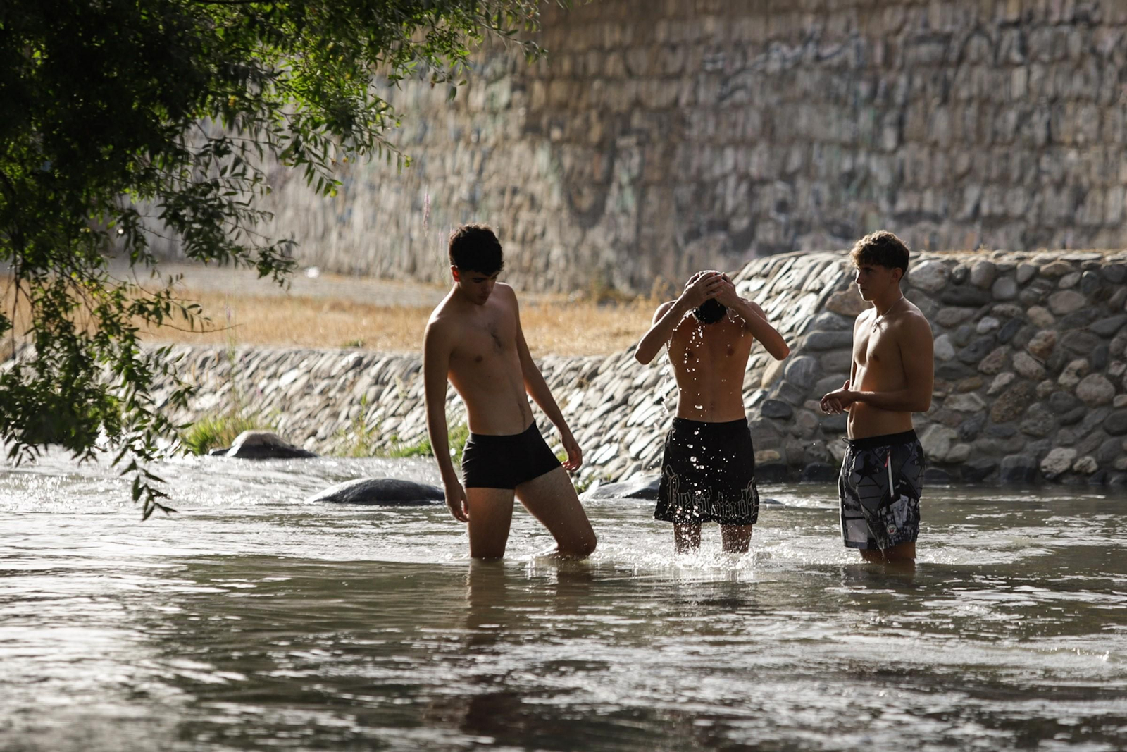 Las mejores imágenes del baño prohibido en Granada: el río Genil como refugio contra el calor