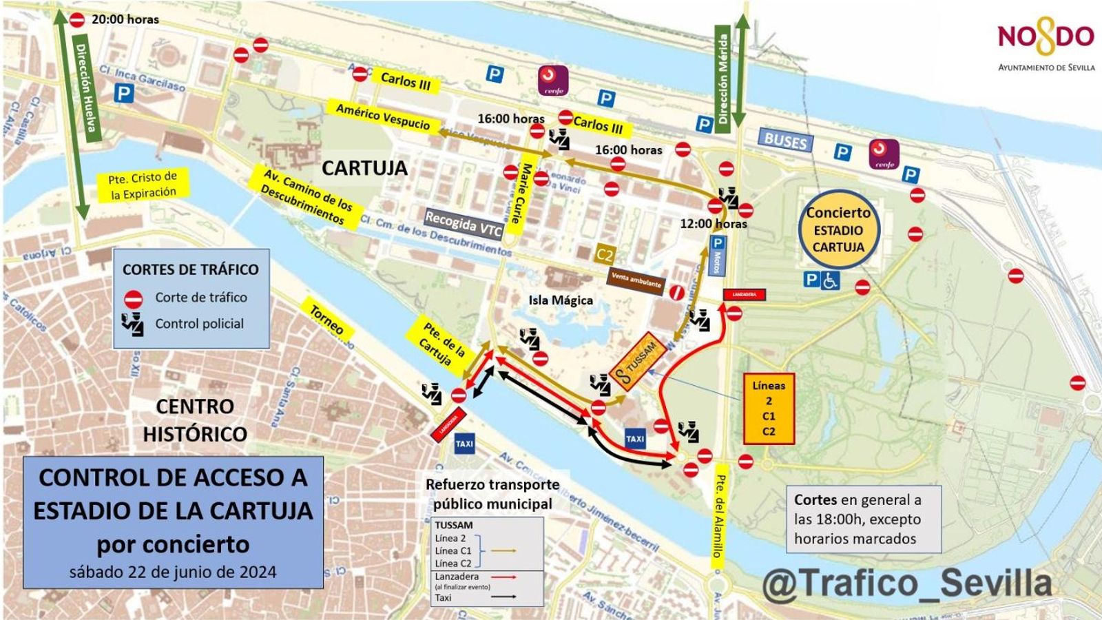 Cortes de tráfico para el concierto de SFDK en Sevilla