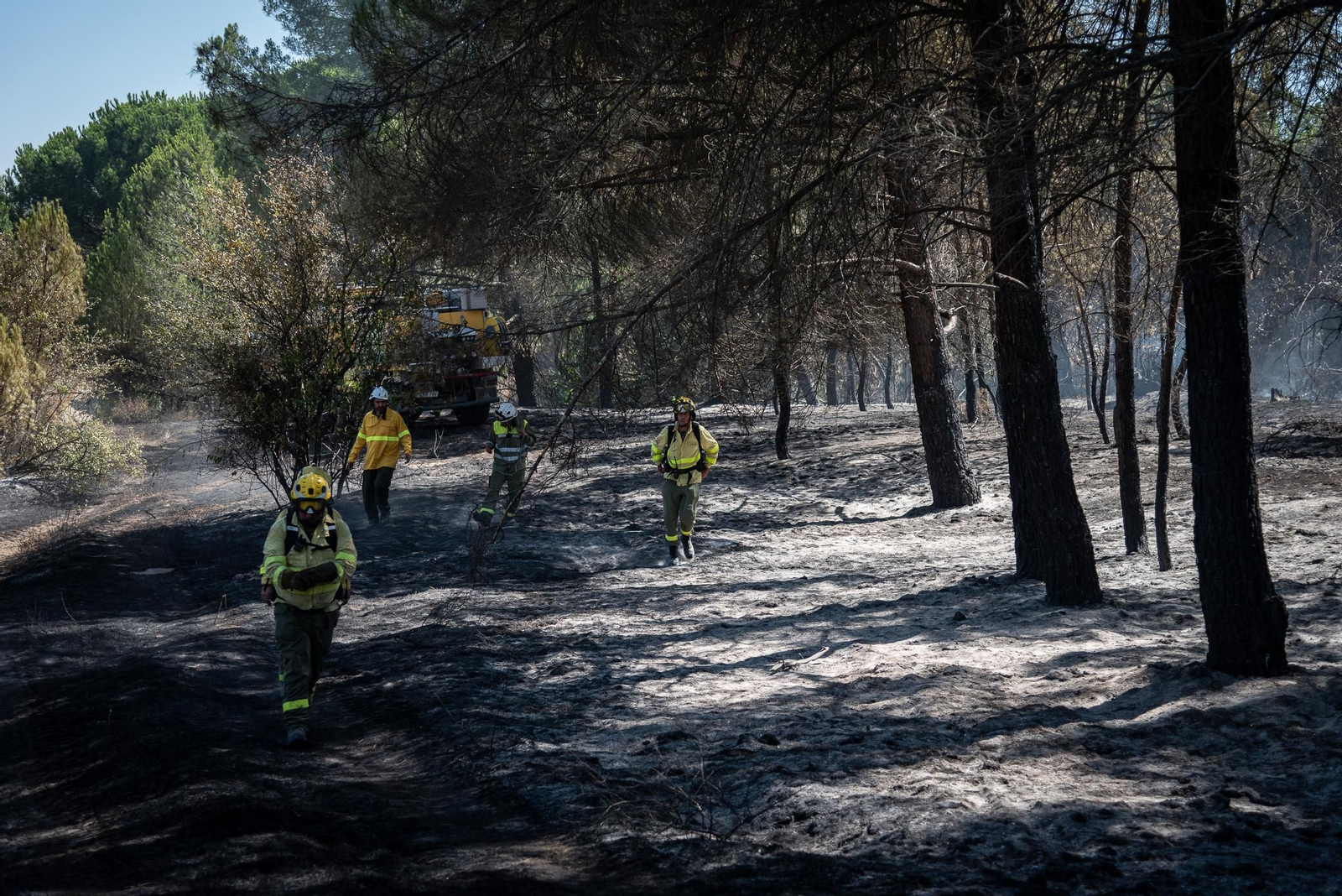Imágenes de las labores de extinción del incendio de Bonares