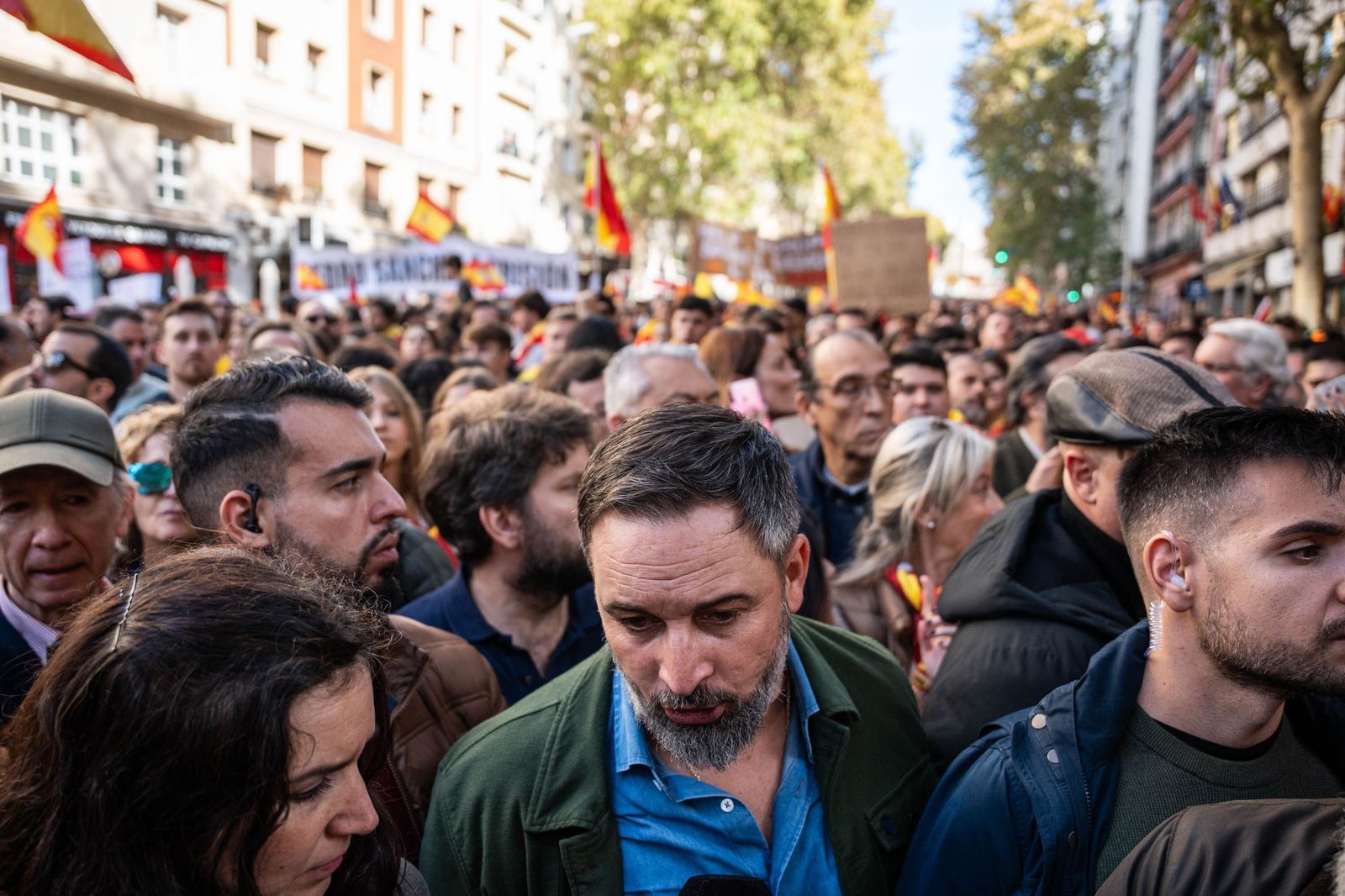 Santiago Abascal, este domingo en la manifestación en Ferraz contra la amnistía