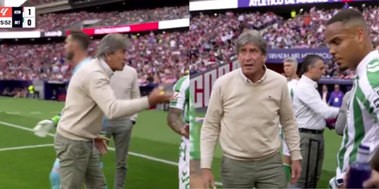 Manuel Pellegrini muy enfadado en la pausa de hidratación Manuel Pellegrini muy enfadado en la pausa de hidratación