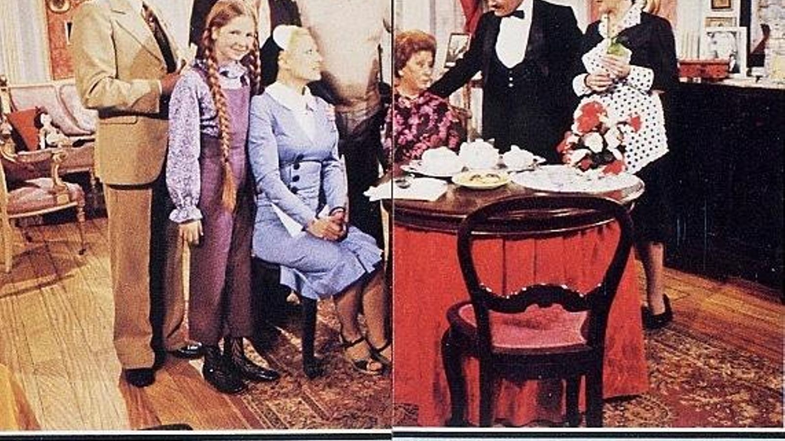 Los protagonistas de 'El hotel de las mil y una estrellas', con Eva León de monja, en un cromo doble del álbum 'Telestars'