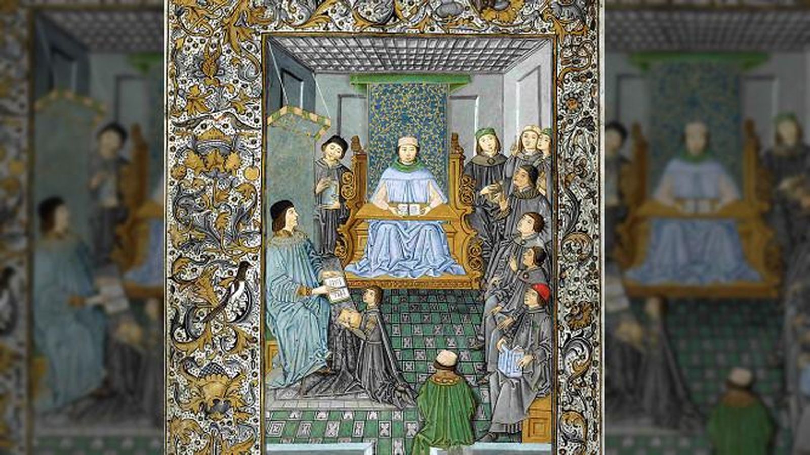 Antonio de Nebrija impartiendo una clase de gramática en una ilustración de su obra 'Introducciones Latinae'