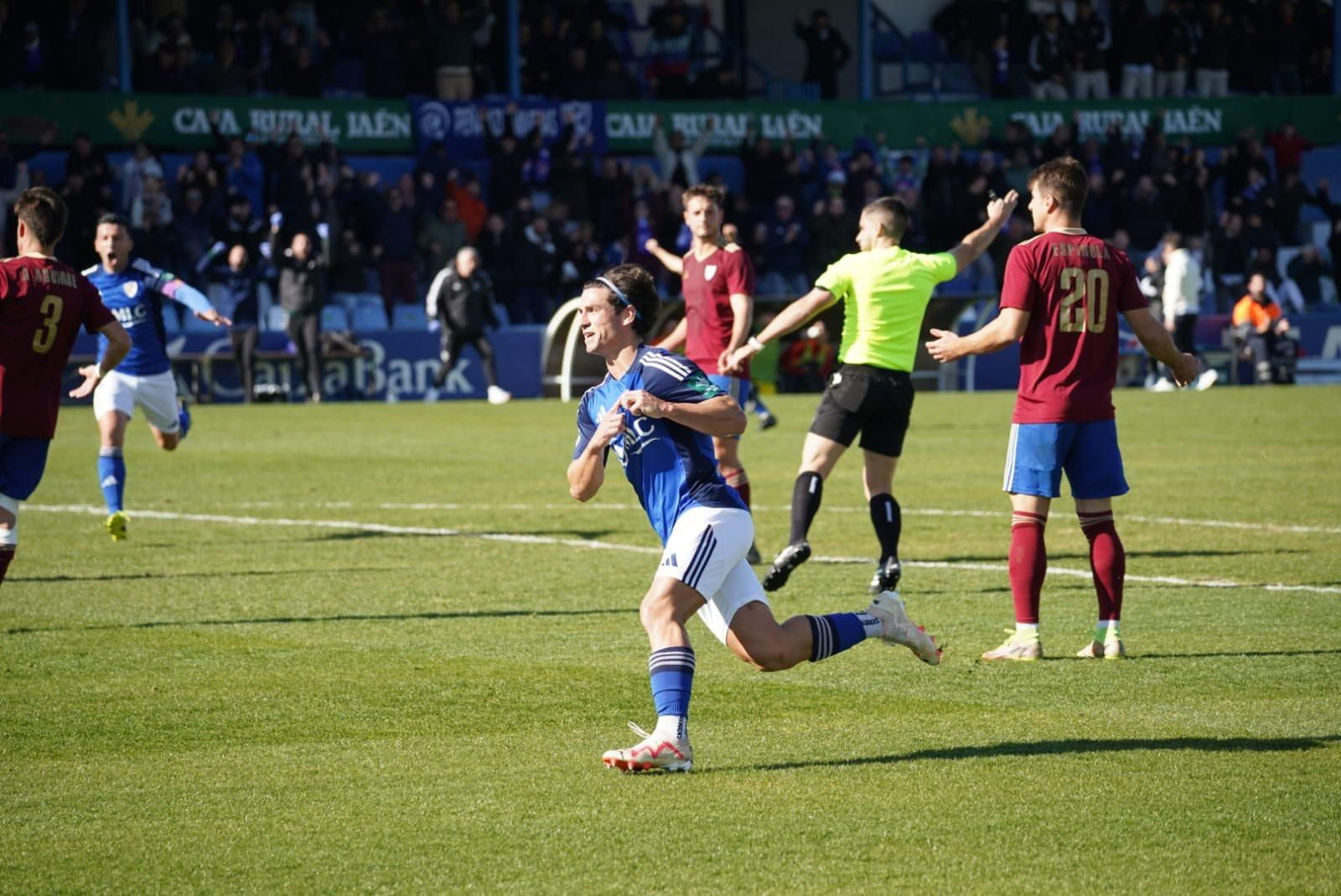 David Alfonso celebra el gol del triunfo azulillo.