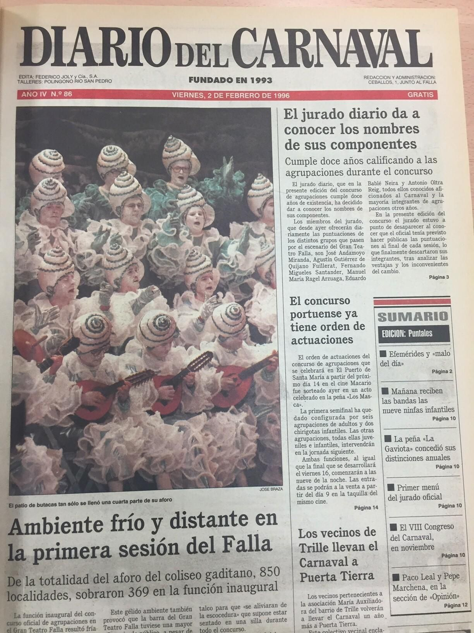 Portada de un número del Diario del Carnaval en 1996.