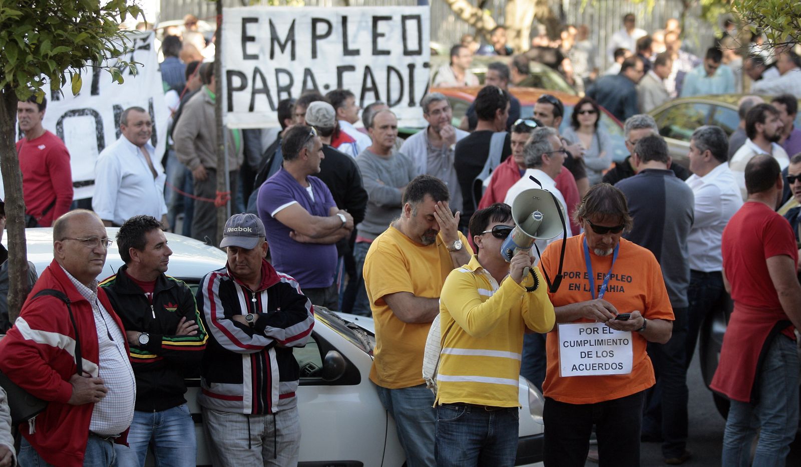 El colectivo de los ex Delphi, en una protesta en Sevilla en mayo de 2013.