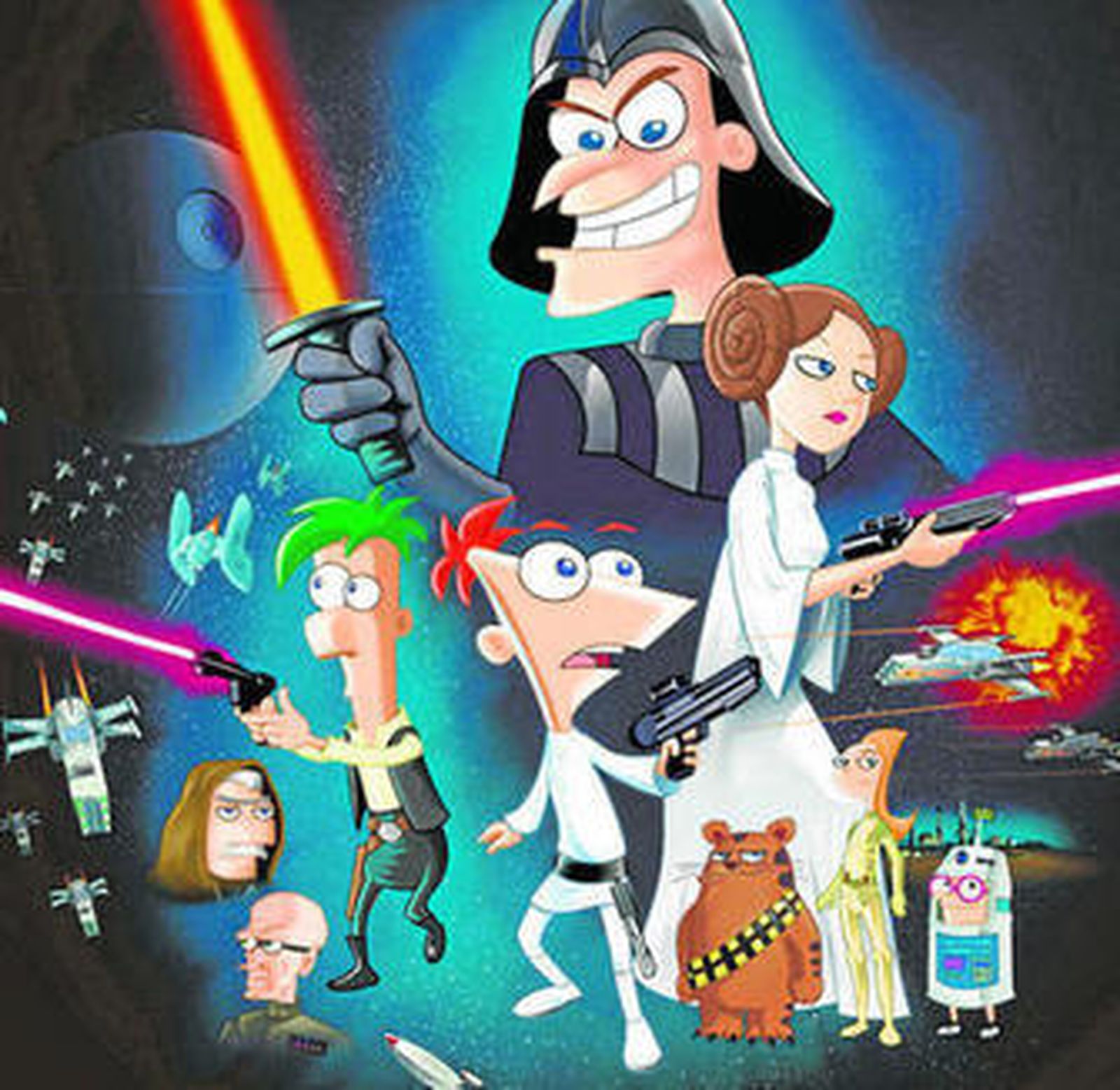 Los personajes de Disney en el especial 'Phineas y Ferb Star Wars'.