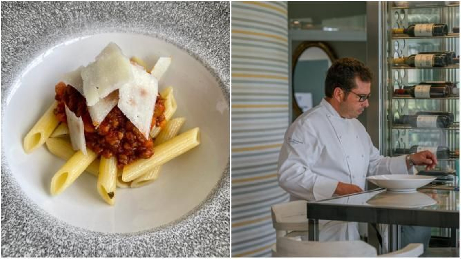 Uno de los platos de 'Cocinando Italia' y el chef Javier Hernández en Candado Golf.