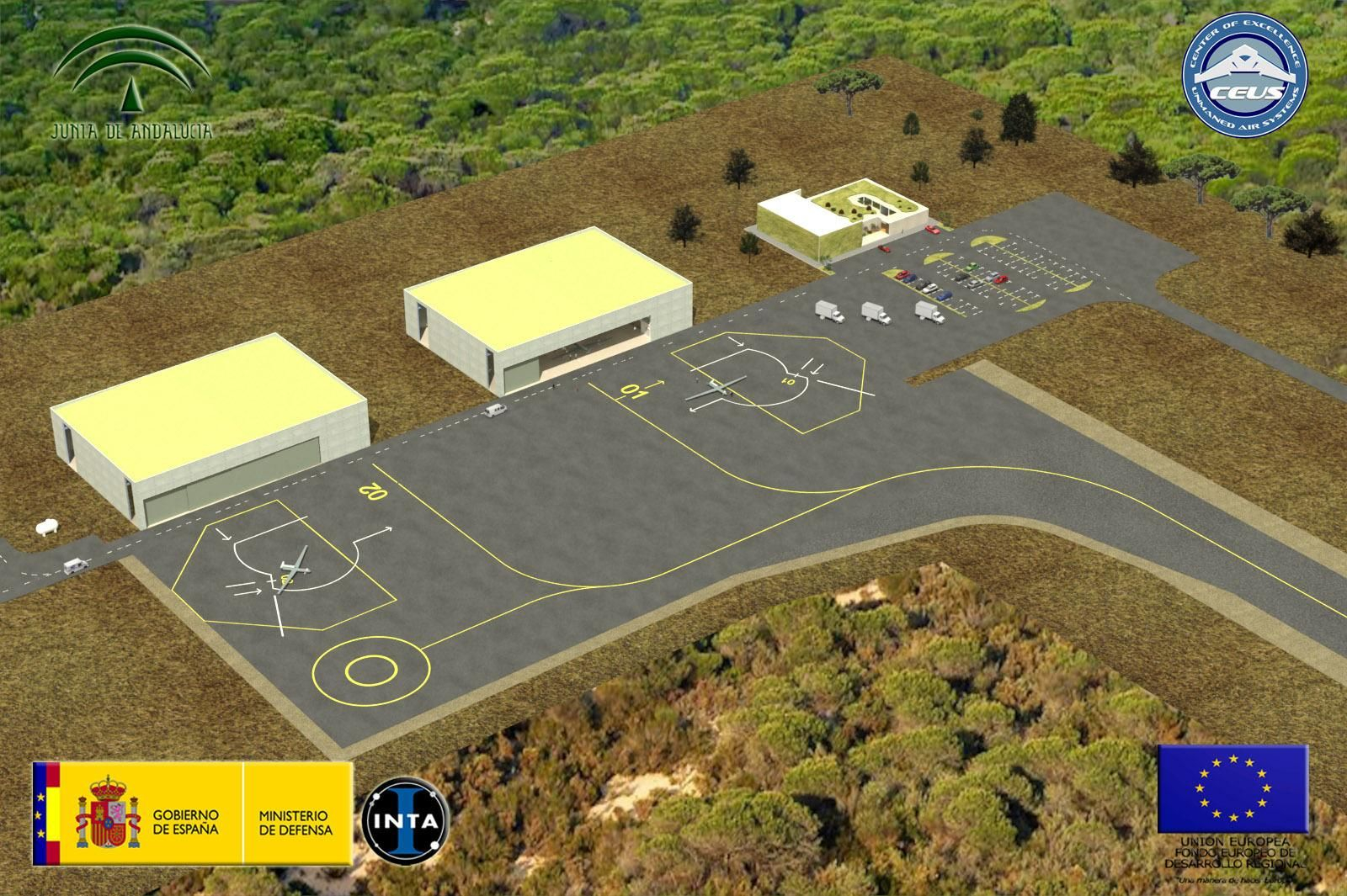 Recreación virtual del proyecto CEUS de El Arenosillo, ideado para aviones no tripulados.