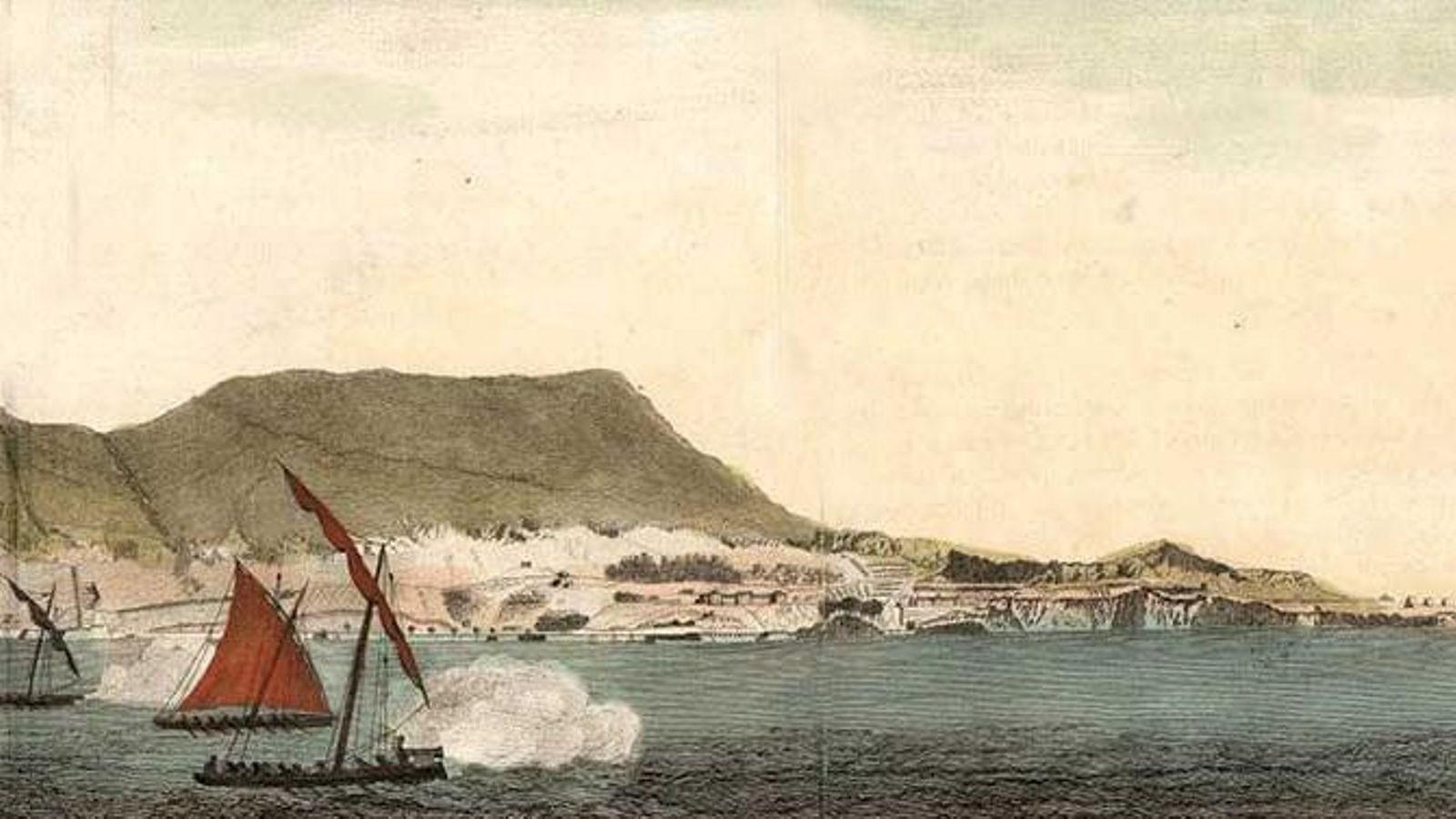 Lanchas cañoneras hostigando a un navío inglés durante el asedio a la plaza de Gibraltar de 1779 a 1783 .