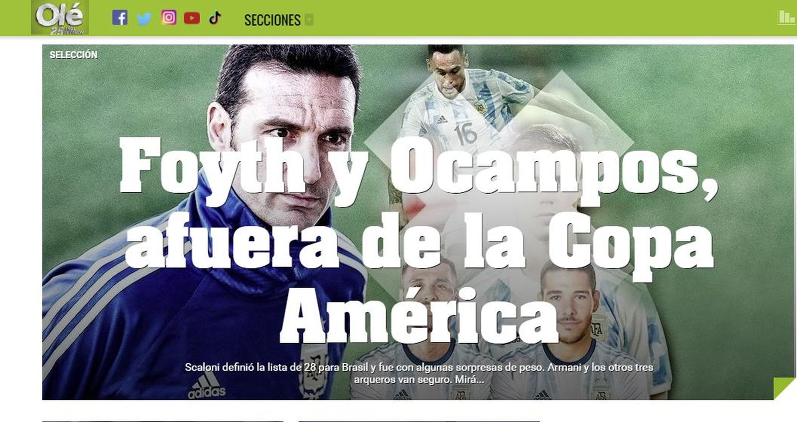 Portada del diario 'Olé' en la tarde de este jueves.