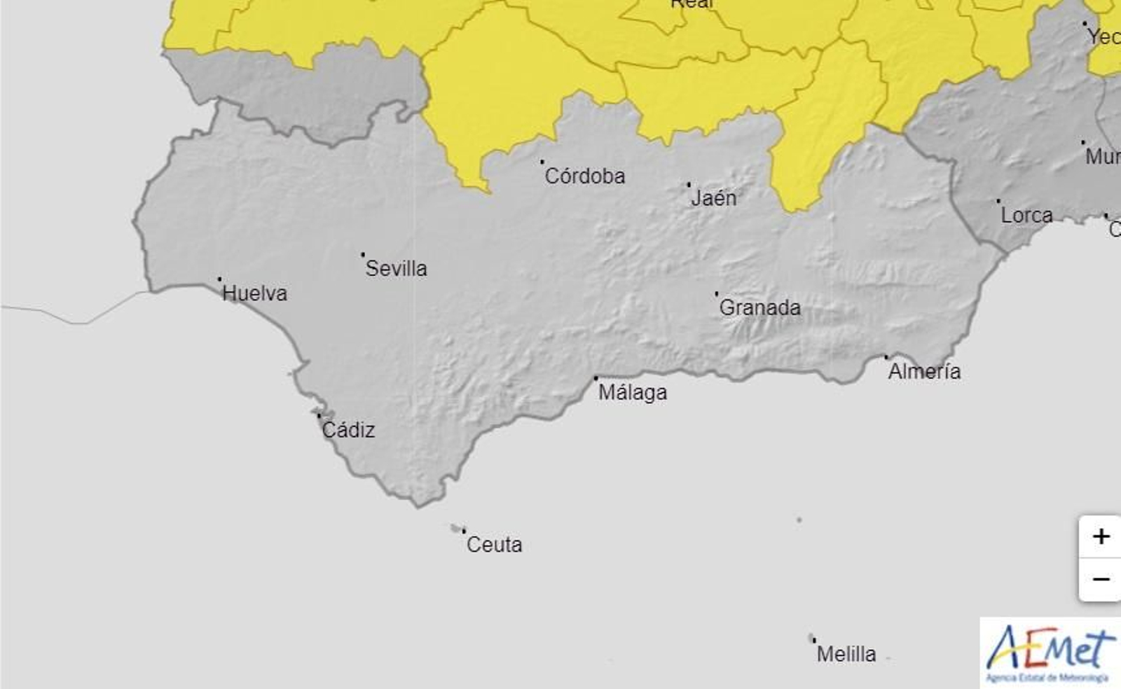 Aviso amarillo por lluvias y tormentas en Sierra Morena y Cazorla y Segura.