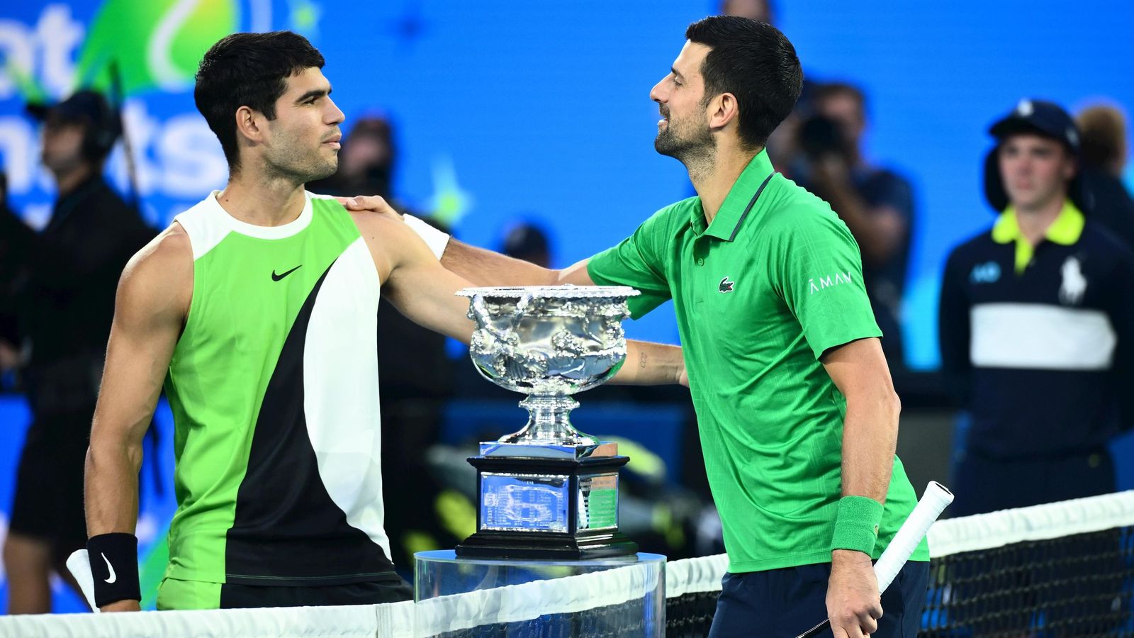 Alcaraz y Djokovic, antes del inicio del partido