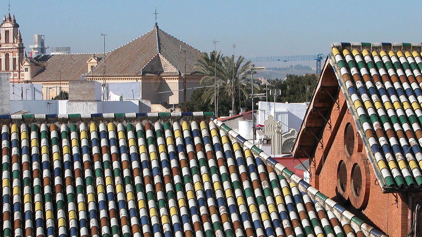 Los coloridos tejados de Monsalves con el Museo de Bellas Artes al fondo.