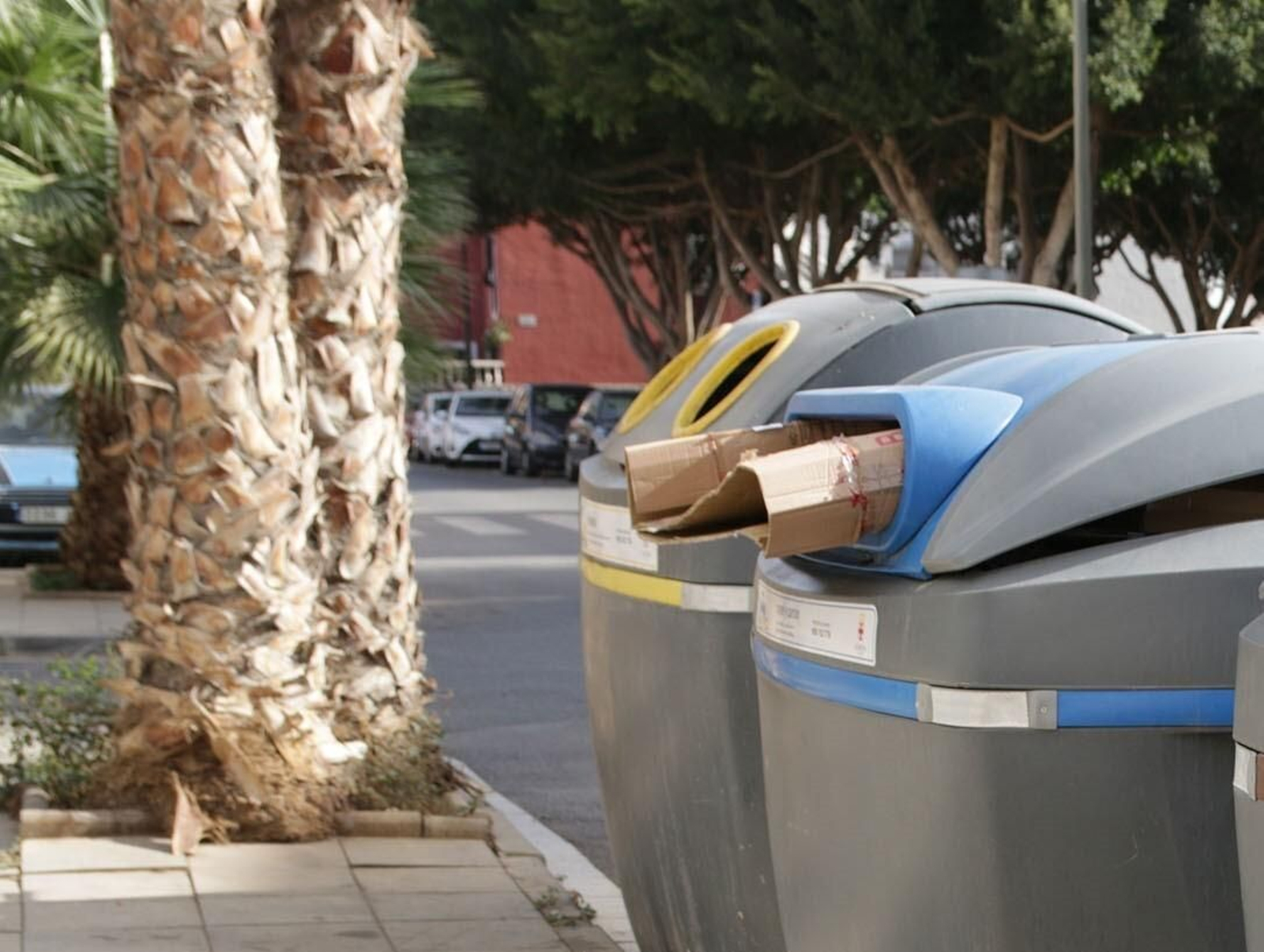 Contenedor de papel y cartón de Almería capital.