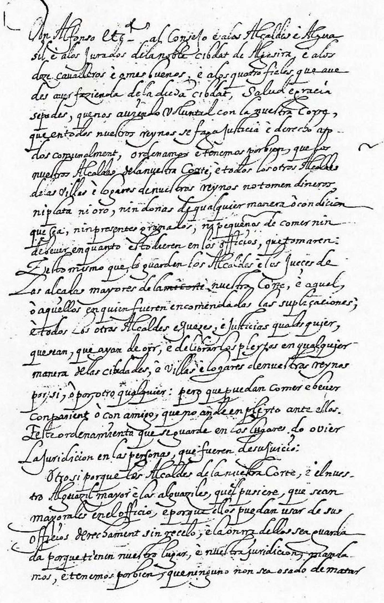 Primera página del “Ordenamiento de Algeciras de 1345” (Copia del siglo XVII conservada en la Biblioteca Nacional de España).