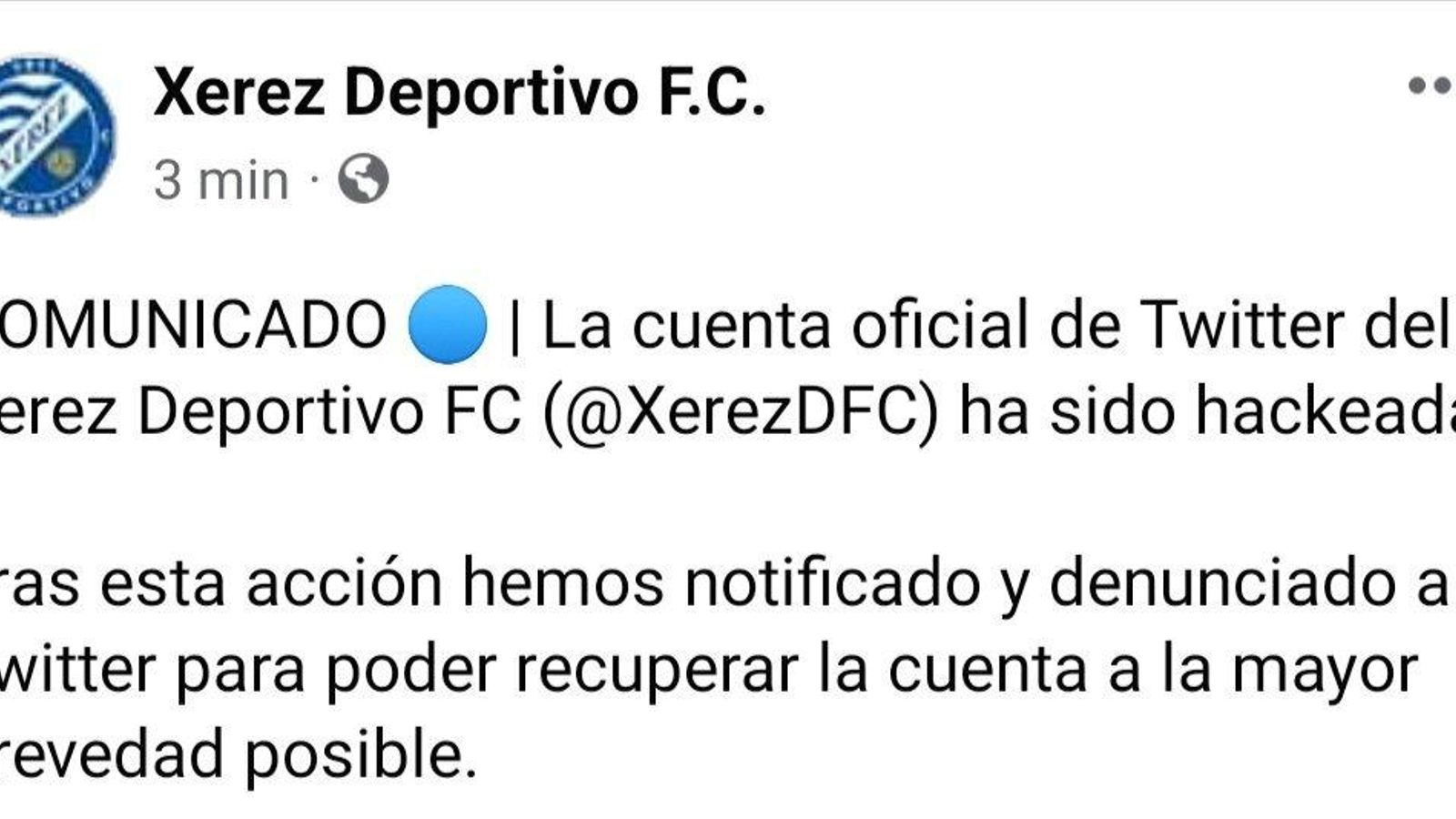 Mensaje distribuido por el Xerez DFC sobre la cuenta.