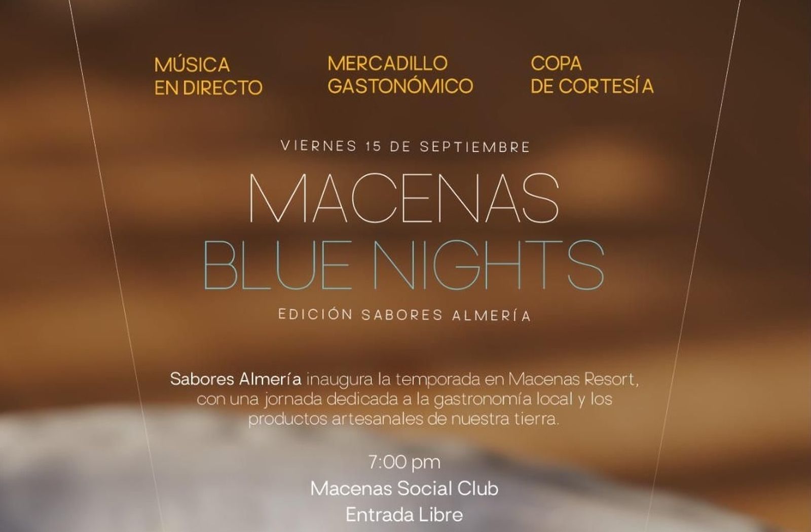 Cartel de la jornada gastronómica de 'Macenas Blue Nights'.