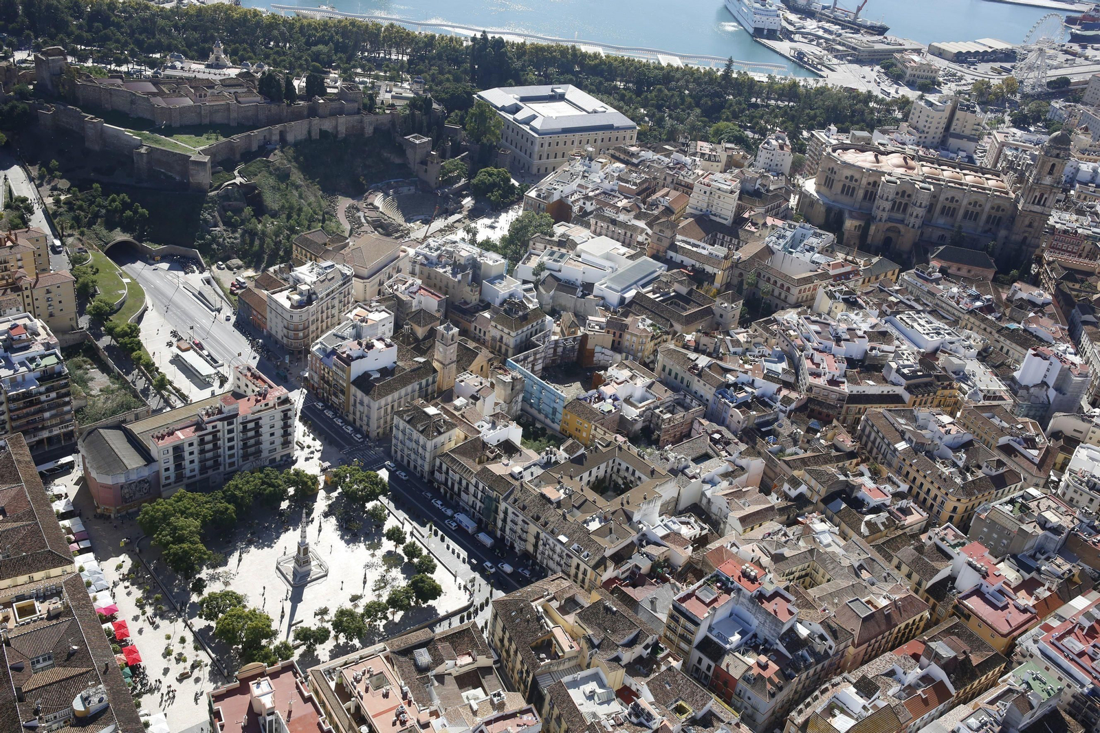 Vista aérea del Centro histórico de Málaga.