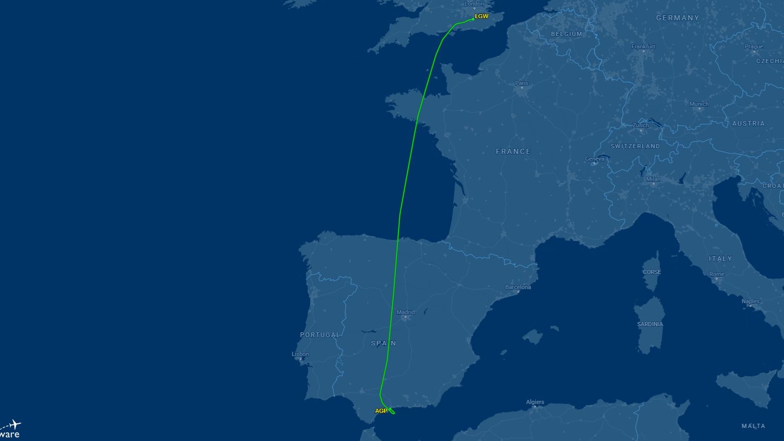 El vuelo que hizo el miércoles el avión de EasyJet directamente hacia Málaga.