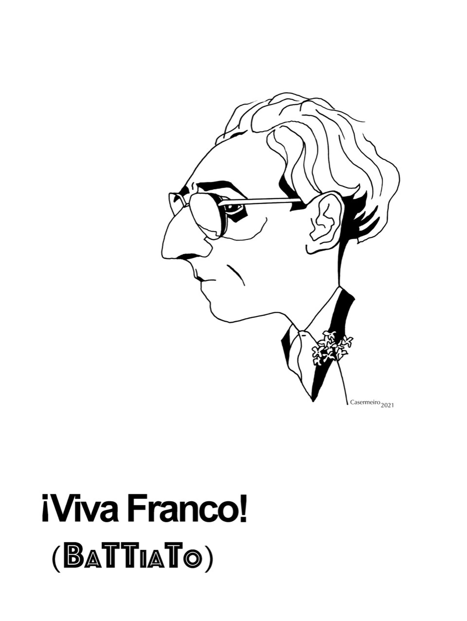 Caricatura de Franco Battiato realizada por María Jesús Casermeiro.