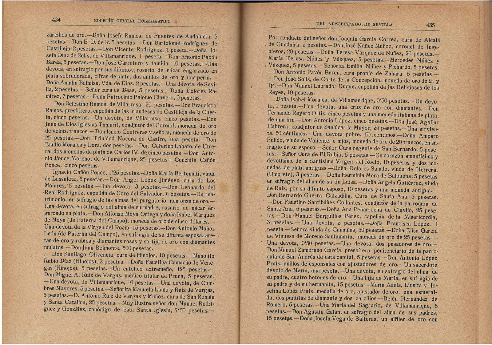 listas de donativos para corona de la Virgen del Rocío de 1919