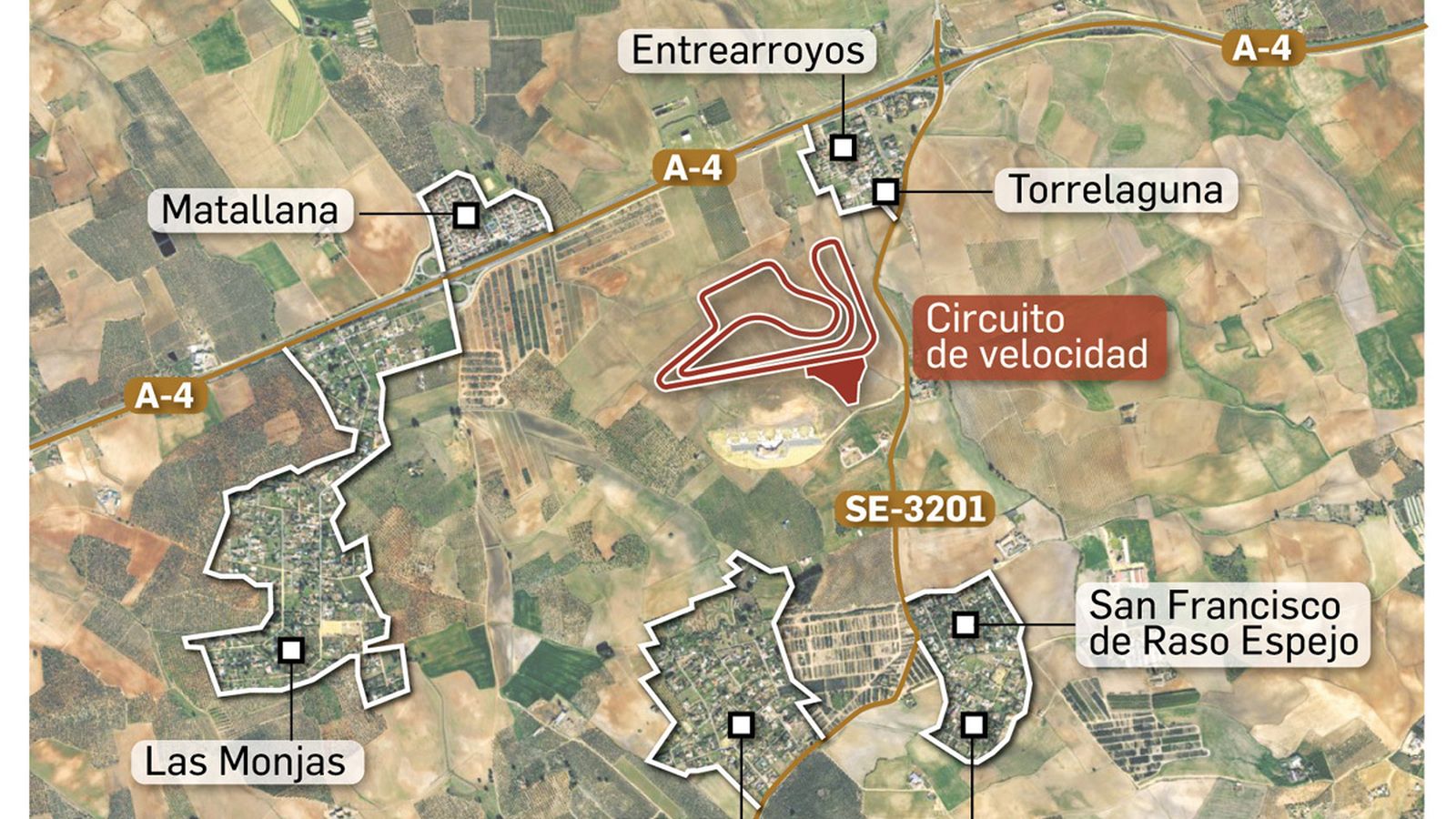 06-circuito-velocidad-carmona-sevilla-urbanizaciones-cercanasUrbanizaciones cercanas al circuito de velocidad proyectado en Carmona. Fuente: elaboración propia.