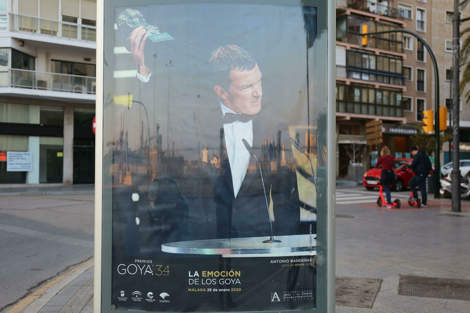 Cartel anunciador de los Goya de Málaga, con la imagen de Antonio Banderas.