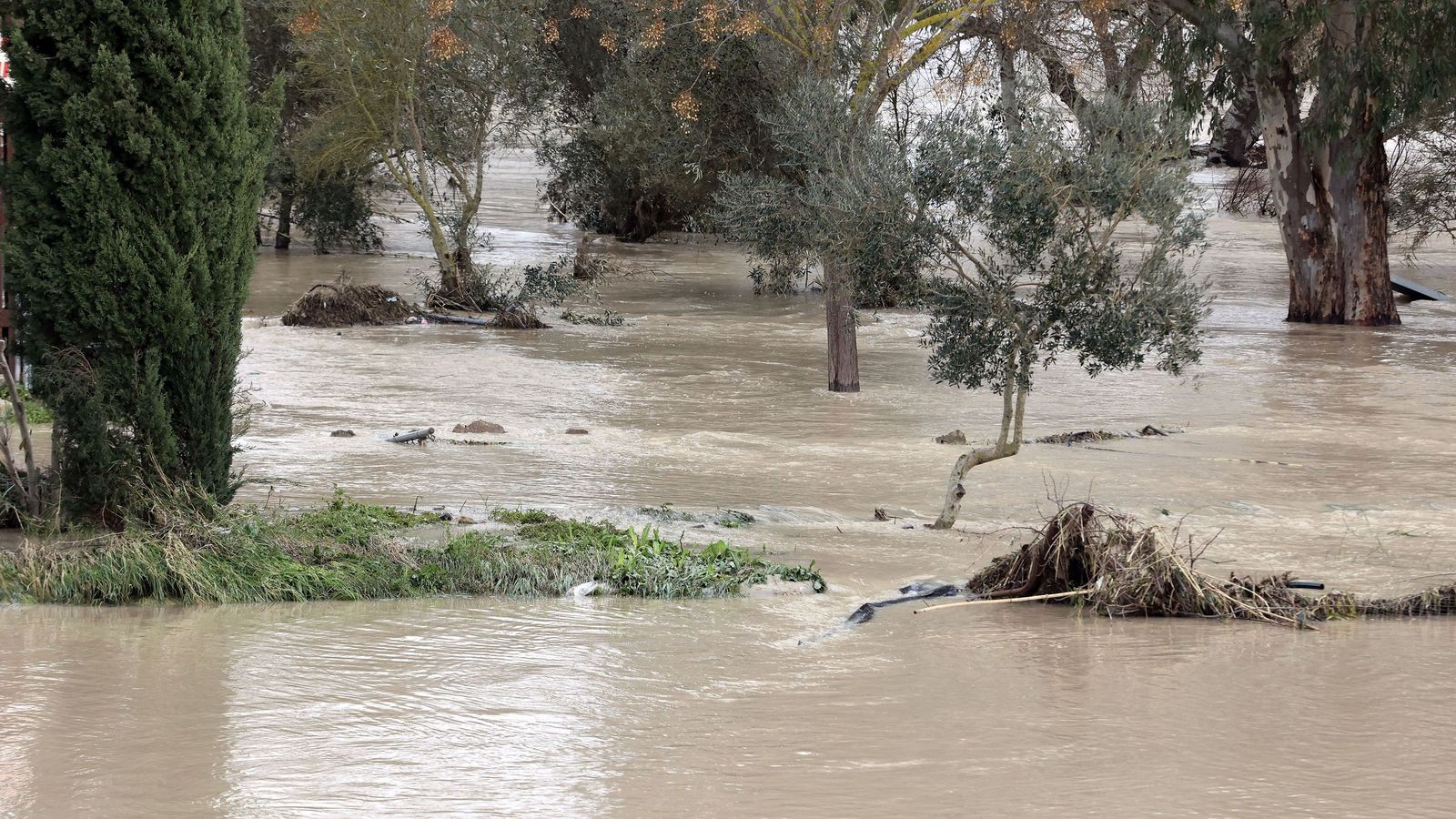 El Guadalete comienza a bajar su nivel poco a poco por la zona rural de Jerez