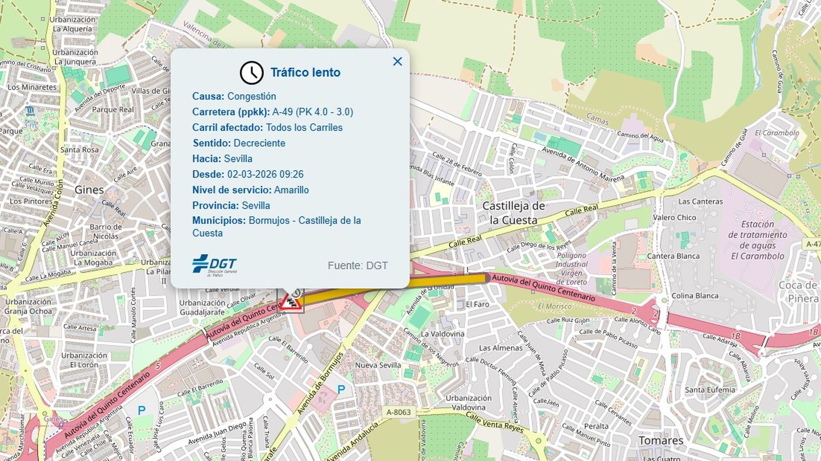 Atascos en la A-49 este lunes