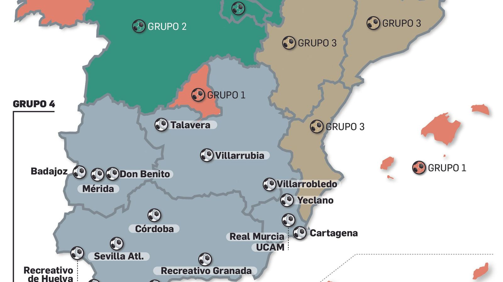 Así han quedado distribuidos los cuatro grupos de la categoría de bronce para el curso 19-20.