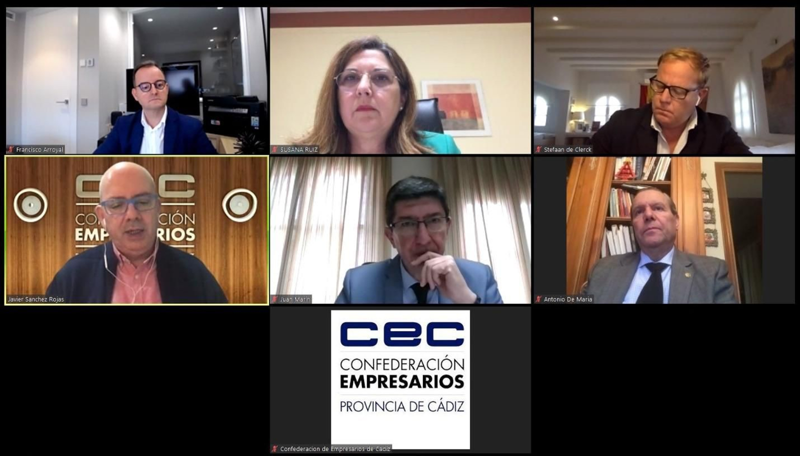 Francisco Arroyal, Susana Ruiz, Stefaan De Clerck, Javier Sánchez Rojas, Juan Marín y Antonio de María durante la jornada de la CEC
