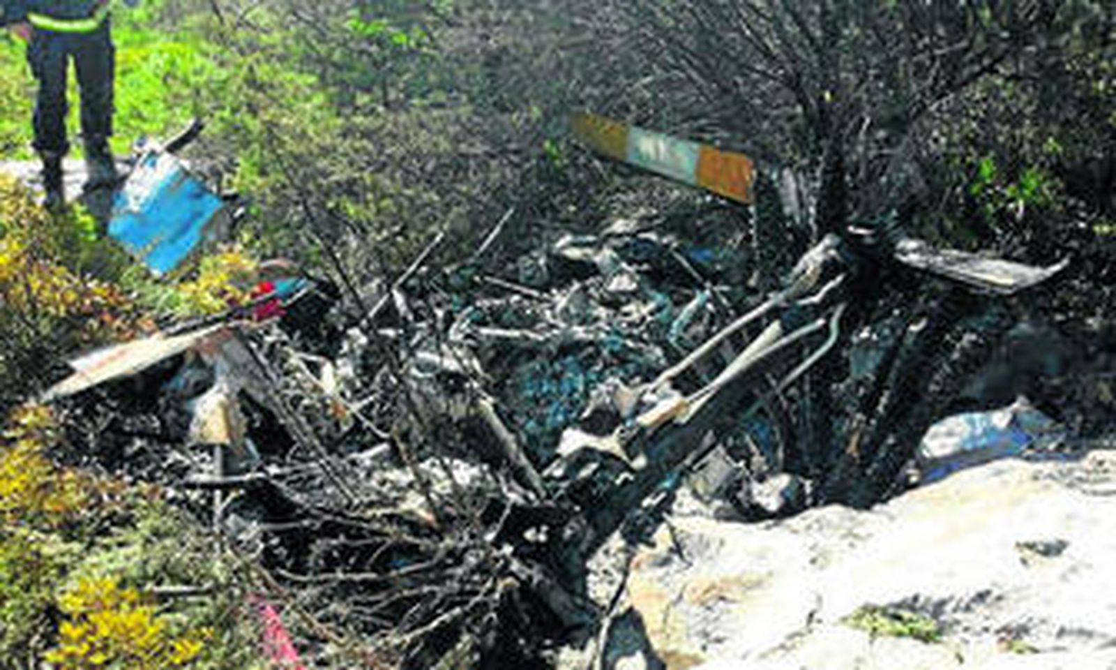 Los restos del helicóptero siniestrado.