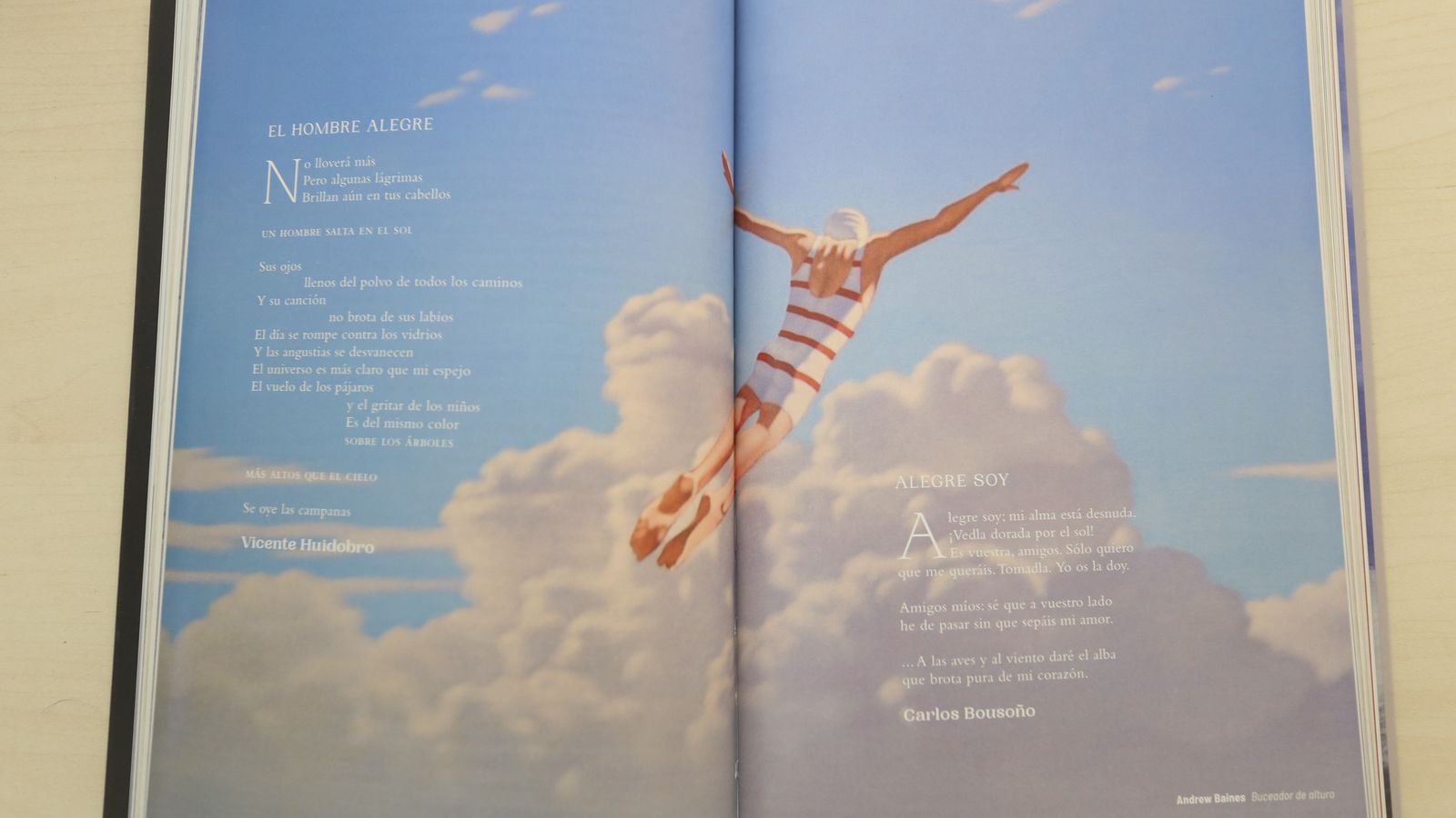 La obra ‘Buceador de altura’, de Andrew Baines y los versos de Huidobro y Bousoño.