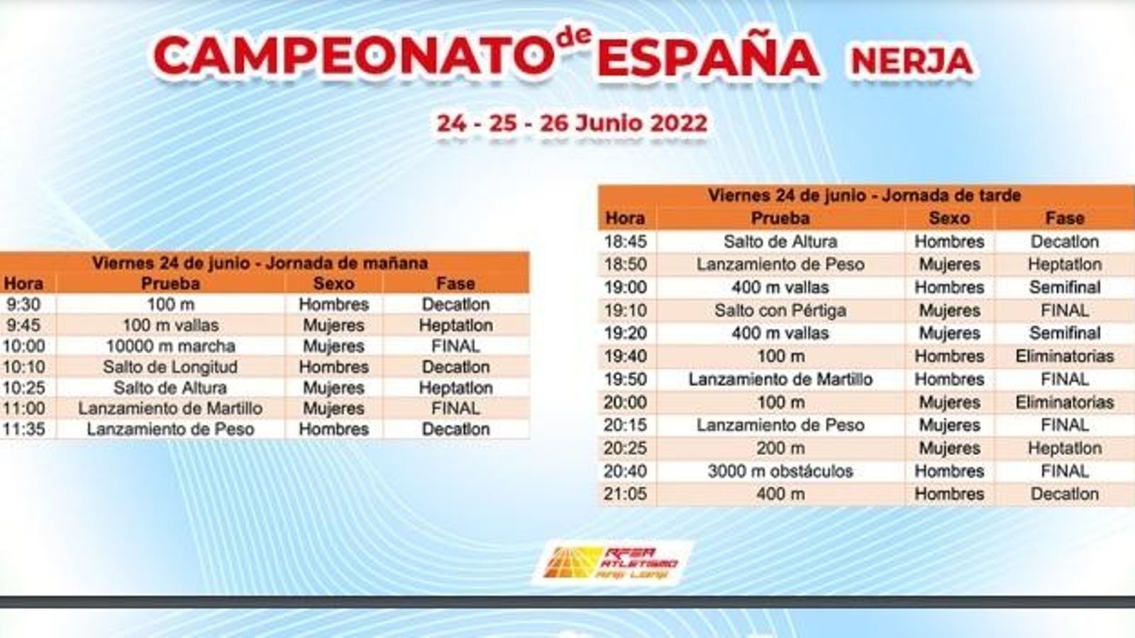 Horarios del viernes. Horarios del viernes.