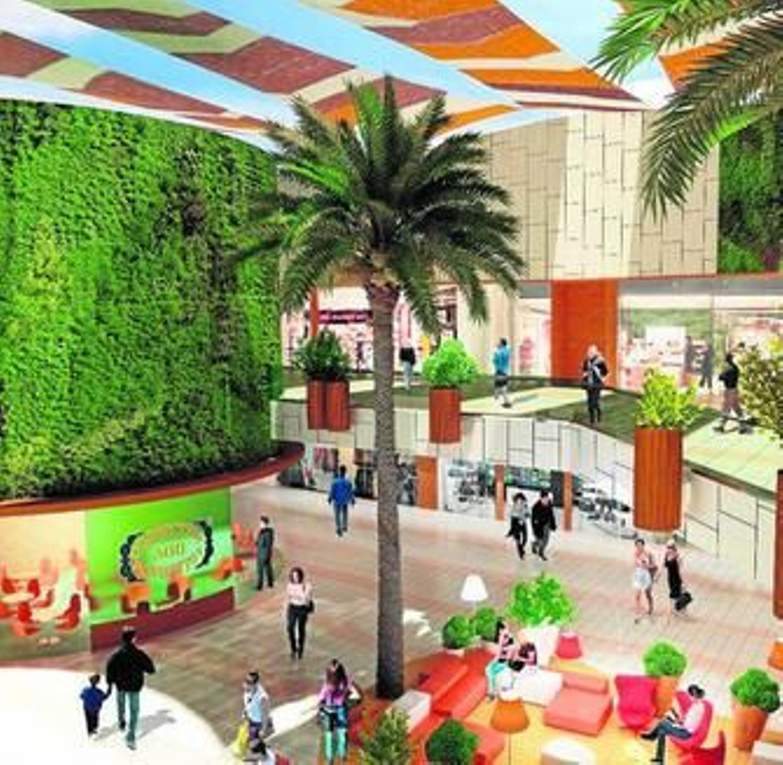 Recreación virtual de uno de los espacios de confluencia del centro comercial.