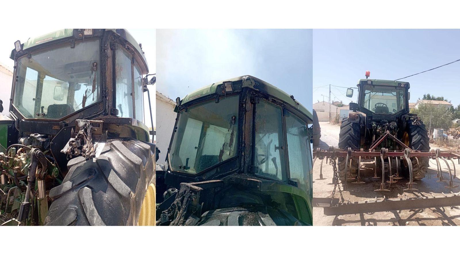 Estado en el que quedó el tractor tras el incendio.