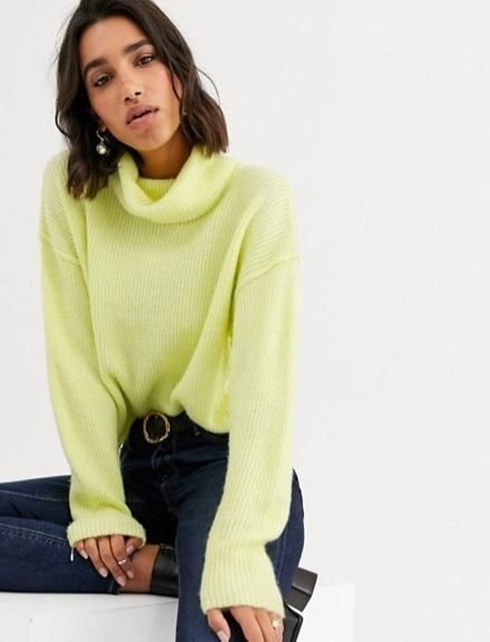 Jersey esponjoso de punto con cuello redondo en mezcla de tejidos reciclados