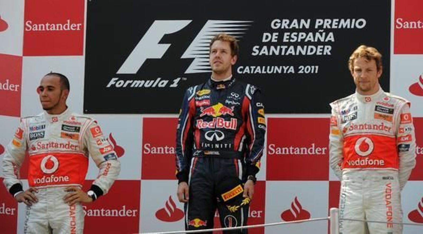 El podio del GP de España: Vettel, seguido por Button y Hamilton.

Foto: AFP