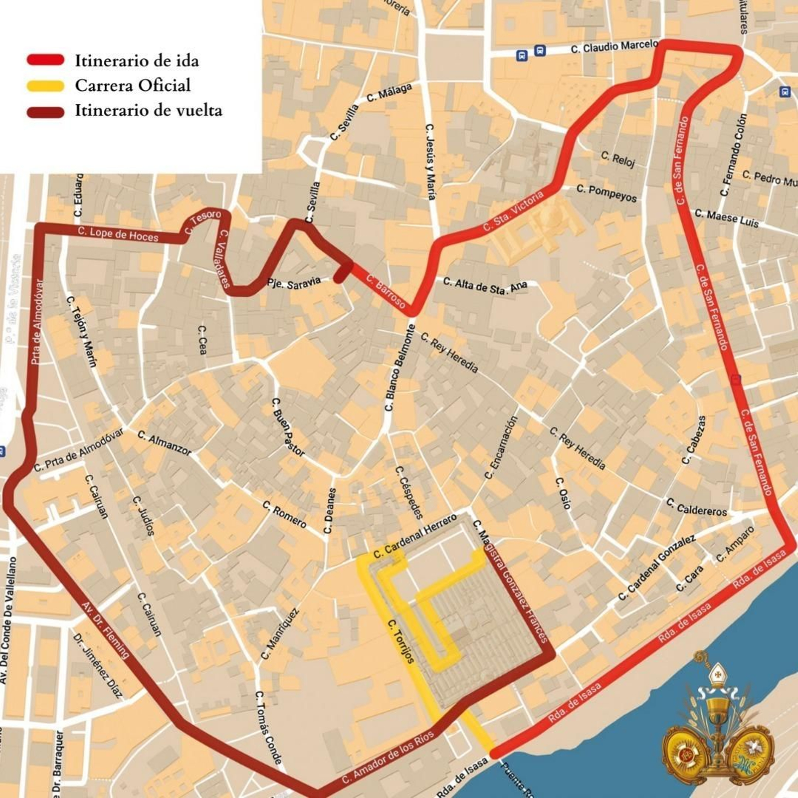 Recorrido de la hermandad de la Sentencia para el Lunes Santo.